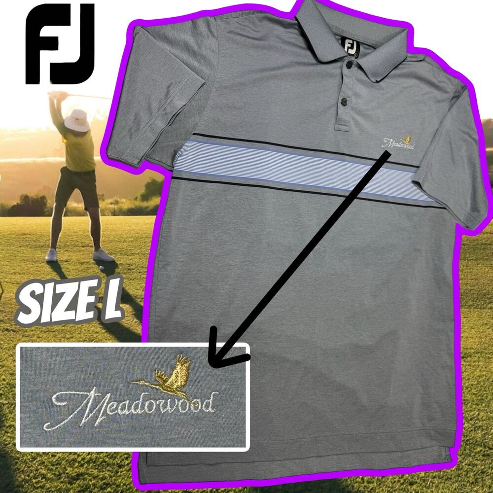 FootJoy Golf Polo Gray Size Large Meadowood Golf Crest